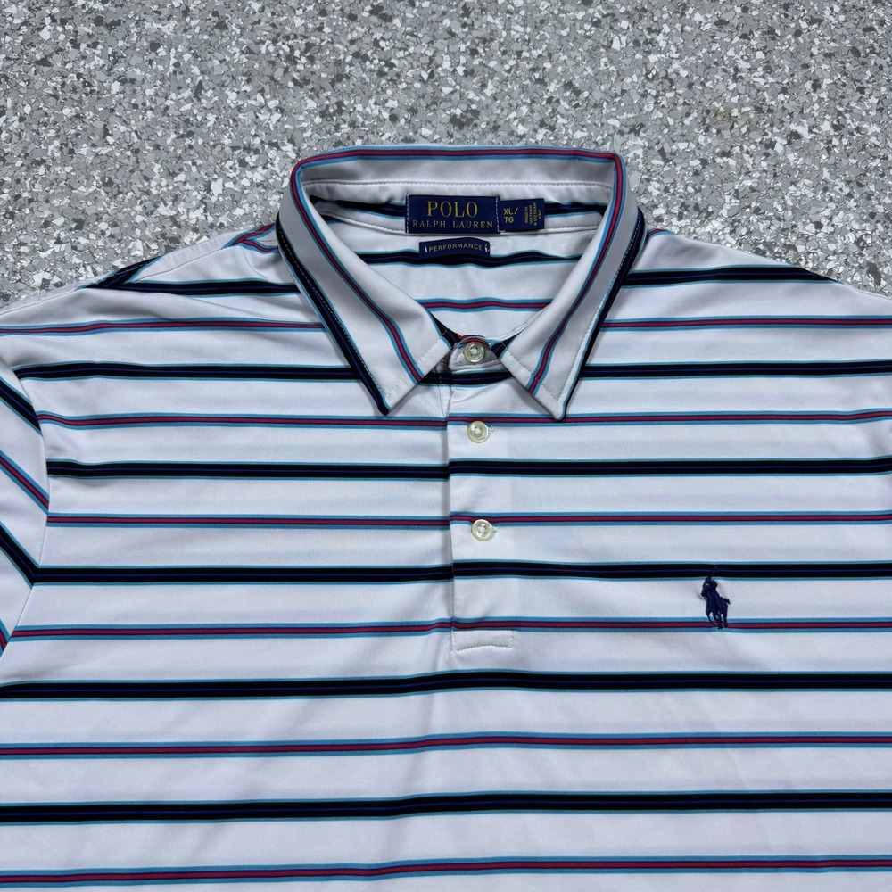 Polo Ralph Lauren Preformance Polo Men's Extra Large White Stripped Golf Preppy